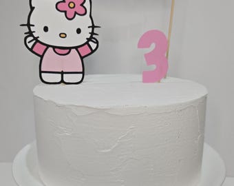 Adorno personalizado para pastel de Hello Kitty / Decoración de cumpleaños con nombre personalizado, decoración de fiesta de cartulina