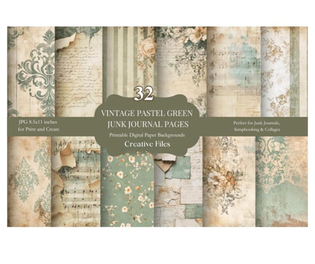 Vintage Pastel Green Junk Journal Pages, Scrapbooking, Digital Download ...