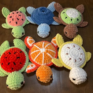 Crocheted Fruit Turtle Plushies