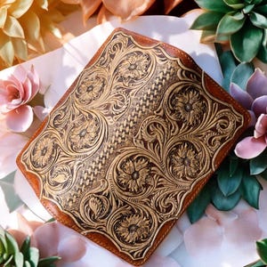 Cartera larga de cuero Sheridan con cremallera, tallada a mano, de cuero italiano curtido vegetal para hombre y mujer.