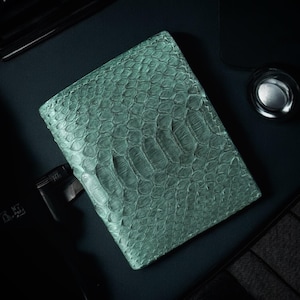 Handmade Green Python Leather Vertical Slim Bifold Wallet: Custom Exotic Wallet