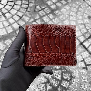Cartera de piel auténtica de avestruz marrón para hombre, cartera plegable de piel para hombre, cartera de piel auténtica para hombre, cartera de piel de lujo para hombre