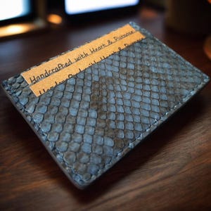 Handmade Blue Python Leather Card Holder: Slim Wallet, RFID Blocking