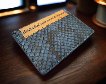 Handmade Blue Python Leather Card Holder: Slim Wallet, RFID Blocking