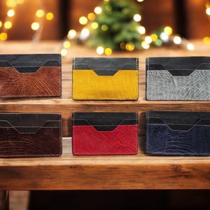 Cadeauset - handgemaakte leren kaarthouder struisvogelbeen: minimalistische koeienhuid portemonnee, RFID-blokkering