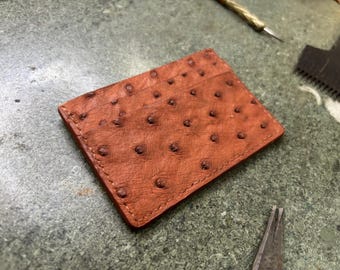 Handmade Exotic Ostrich Leather Card Wallet: Slim Card Holder, RFID Blocking