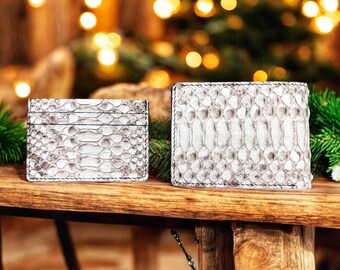Cadeauset voor portemonnee en kaarthouder van echt pythonleer – handgestikte exotische herenaccessoires