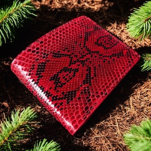 Handgemaakte rood-zwarte portemonnee met pythonleer: op maat gemaakte exotische portemonnee