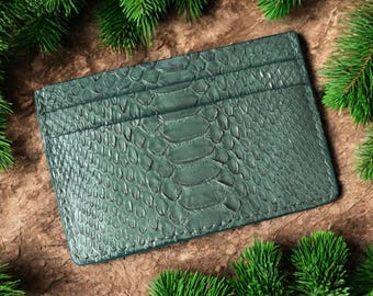 Exotic Python Leather Card Holder: Handmade Slim Wallet, RFID Blocking