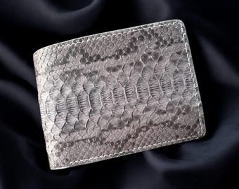 Handmade Gray Python Leather Bifold Wallet: Custom Exotic Wallet