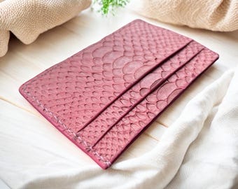 Handgemaakte exotische leren pythonleren kaarthouder: smalle kaarthouder