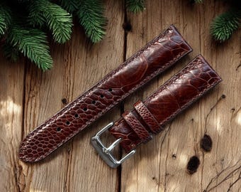 Dark Brown Ostrich Leg Watch Strap: Genuine Leather Band (14/16/18/20/22/24 mm)