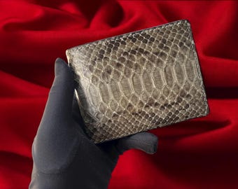 Handmade Gray Python Leather Bifold Wallet: Custom Exotic Wallet