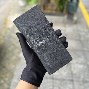 Cartera larga de piel de raya, cartera larga de piel auténtica, cartera larga de piel para hombre y mujer, cartera larga de raya, cartera larga de lujo