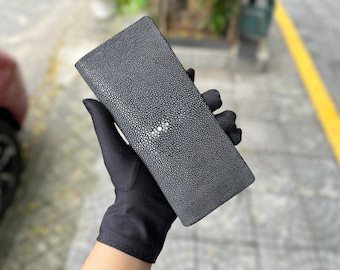 Handmade Stingray Leather Long Wallet: Italian Vegetable Tanned Leather