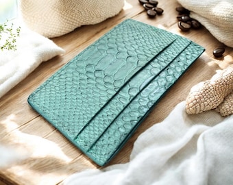 Exotisches Python Leder Kartenetui: Handgemachtes schlankes Portemonnaie