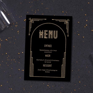 Personalisierbares Party-Menü mit Great Gatsby, Art-Deco-Thema | bearbeitbare Vorlage | sofort download, sofort druckbar