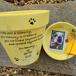 Pet Loss Gift for home or garden customized with personalized wording and pet photo.  The perfect remembrance gift for someone who has lost a pet. Shown in yellow.
