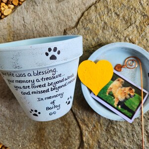 Dog Sympathy Gift Planter, Pet Memorial with Photo, Pet Memorial Planter, Memorial Gift Dog, Memorial Gift Cat, Garden Pet Memorial baby blue