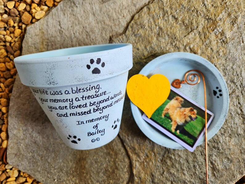 Dog Sympathy Gift Planter, Pet Memorial with Photo, Pet Memorial Planter, Memorial Gift Dog, Memorial Gift Cat, Garden Pet Memorial baby blue
