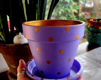 Maceta mediana de lunares • Maceta de lunares • Maceta pintada • Maceta colorida • Maceta caprichosa • Maceta divertida para regalar
