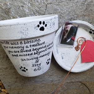 Dog Sympathy Gift Planter, Pet Memorial with Photo, Pet Memorial Planter, Memorial Gift Dog, Memorial Gift Cat, Garden Pet Memorial rustic white