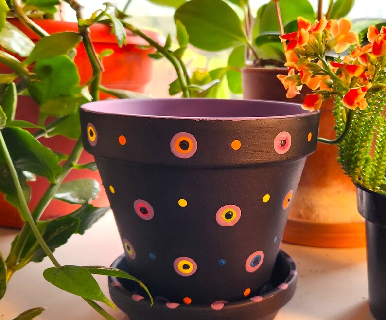 Polka Dot Planter Polka Dot Flower Pot Succulent Flower Pots Painted Flower Pot Colorful Planter Boho Planter Herb Planters image 3