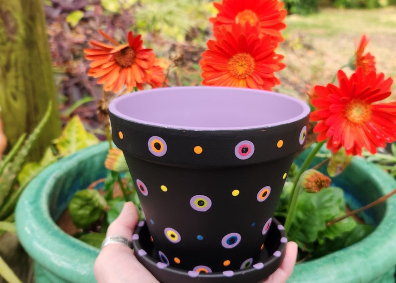 Polka Dot Planter Polka Dot Flower Pot Succulent Flower Pots Painted Flower Pot Colorful Planter Boho Planter Herb Planters image 4