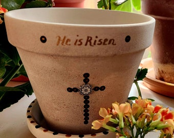 Easter Cross | Easter Planter | Gift for Easter | He is Risen | Gift for Mom | Gift for Grandmother | Gift for Women Easter | Christian Art