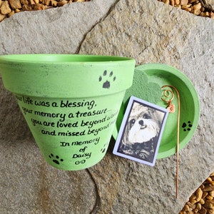 Dog Sympathy Gift Planter, Pet Memorial with Photo, Pet Memorial Planter, Memorial Gift Dog, Memorial Gift Cat, Garden Pet Memorial medium green