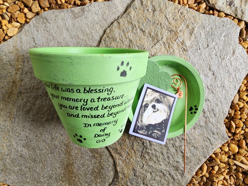 Dog Sympathy Gift Planter, Pet Memorial with Photo, Pet Memorial Planter, Memorial Gift Dog, Memorial Gift Cat, Garden Pet Memorial medium green