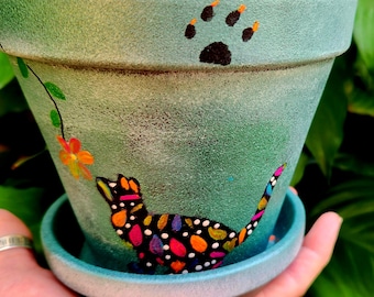 Flower Pot with Cat | Succulent Flower Pots | Painted Flower Pot | Paw Print Art | Colorful Planter | Boho Planter | Herb Planters | Cat Pot