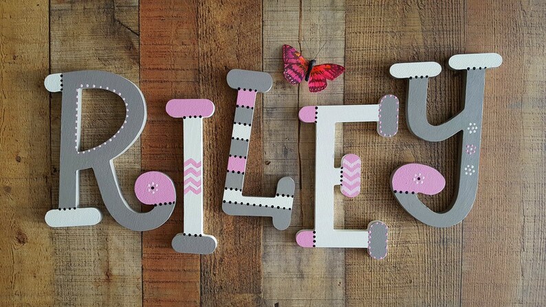 Girl Name Sign Nursery Letters Kids Wall Whimsical Font