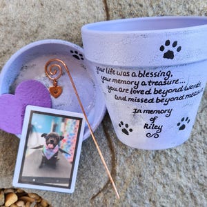 Pet sympathy gift planter personalized for dog or cat loss with memorial message