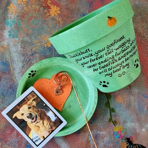 Pet sympathy gift planter personalized for dog or cat loss with memorial message