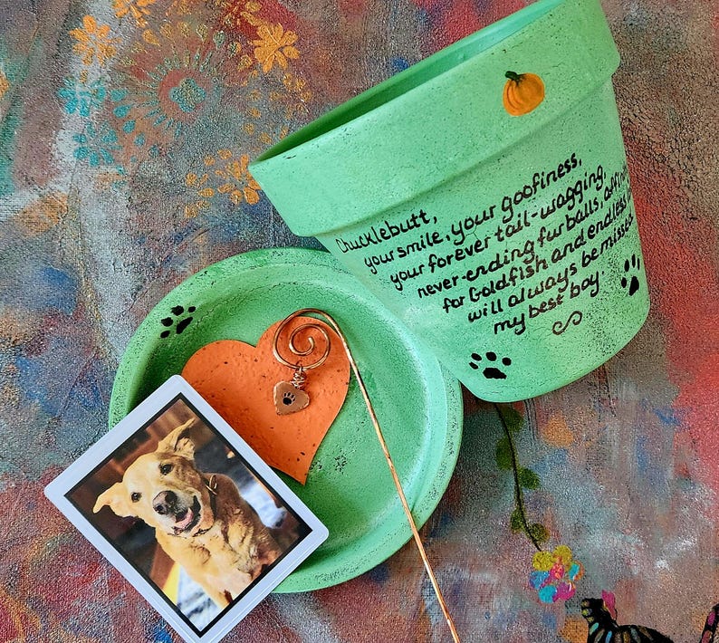 Pet sympathy gift planter personalized for dog or cat loss with memorial message