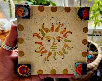 Sun Face Mini Canvas Art · Southwest Wall Decor · Boho Sun Wall Art · Small Desert Decor · Tiny Canvas 5x5