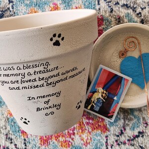 Pet sympathy gift planter personalized for dog or cat loss with memorial message