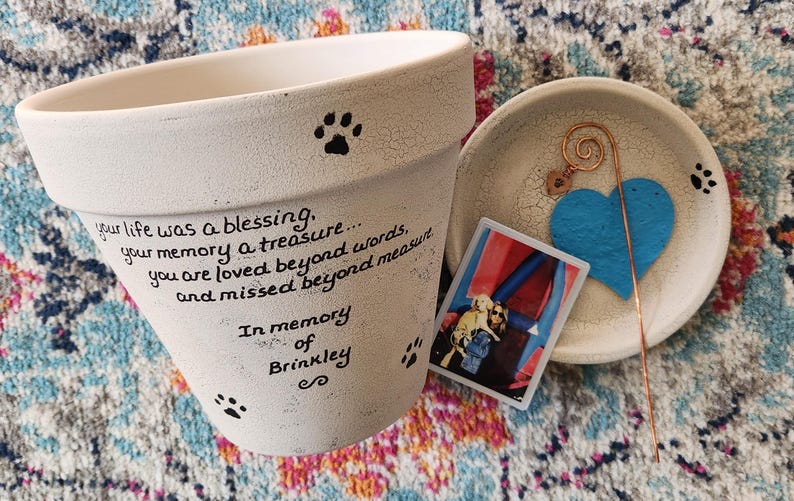 Pet sympathy gift planter personalized for dog or cat loss with memorial message