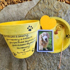 Pet Memorial with Photo, Pet Memorial Planter, Memorial Gift Dog, Memorial Gift Cat, Garden Pet Memorial, Sympathy Dog Loss, Sympathy Cat yellow