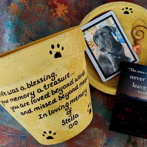 Pet sympathy gift planter personalized for dog or cat loss with memorial message