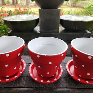 Hand-Painted Polka Dot Planters · Set of 3 Small Flower Pots for Succulents · Indoor & Outdoor Garden · Giftable · Color Options
