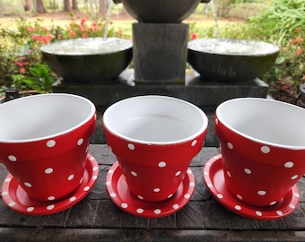 Polka Dot Plant Pots | Red Polka Dot Planter | Red and White | Polka Dot Planters | Painted Flower Pots | Set of Small Pots | Succulent Pots