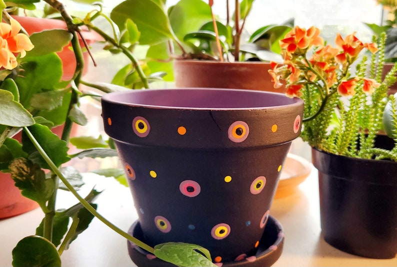 Polka Dot Planter Polka Dot Flower Pot Succulent Flower Pots Painted Flower Pot Colorful Planter Boho Planter Herb Planters image 1