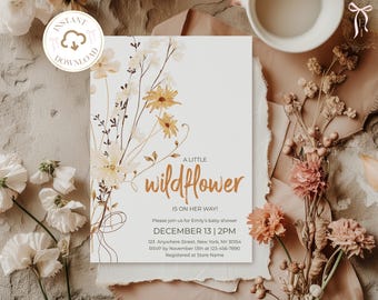 A Little Wildflower Baby Shower Invitation Template Little Wildflower Baby Invitation Boho Baby Shower Invite Spring Invitation Printable