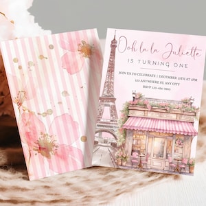 EDITABLE Paris First Birthday Invitation French 1st Birthday Invitation Template Girl Eiffel Tower, Parisian Cafe Party Invite Instant