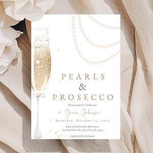 Pearls and Prosecco Bridal Shower Invitation Pearls Prosecco Bridal Shower Invite Prosecco Editable Bridal Shower Template Printable, 55