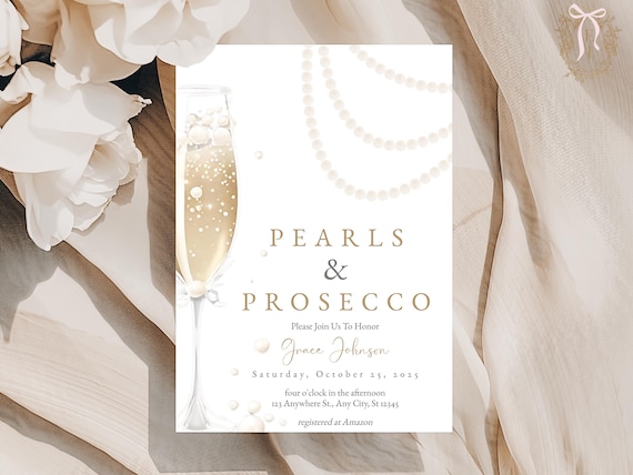 Pearls and Prosecco Bridal Shower Invitation Pearls Prosecco Bridal Shower Invite, Prosecco Editable Bridal Shower Template Printable Invite