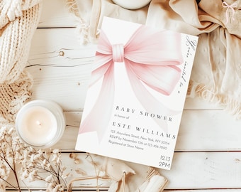 Modernes Blush rosa Bogen-Baby-Dusche-Einladungsvorlage Baby Girl-Dusche-Minimalist-Vorlage Elegante rosa Babyparty einladen Sofort-Download