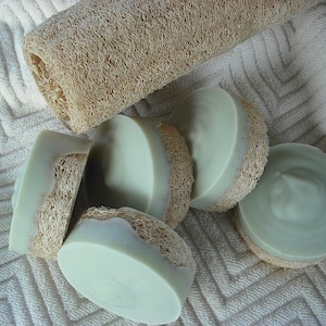 Peppermint Tea Tree Loofah Foot Soap / Sandal Season Natural callus remover / Goats Milk Soap / Includes foot stamped cotton drawstring bag
